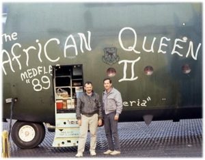 A photo of Manuel Lluberas in front of the African Queen