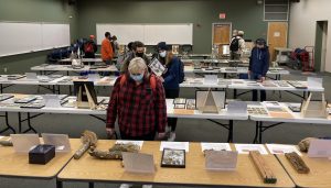 Students looking at Dr. Alan Windham's ornamental disease collection on display