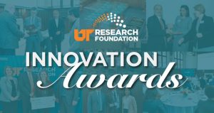 a transparent collage of images that have the wording UT Research Foundation Innovation Awards written across the images